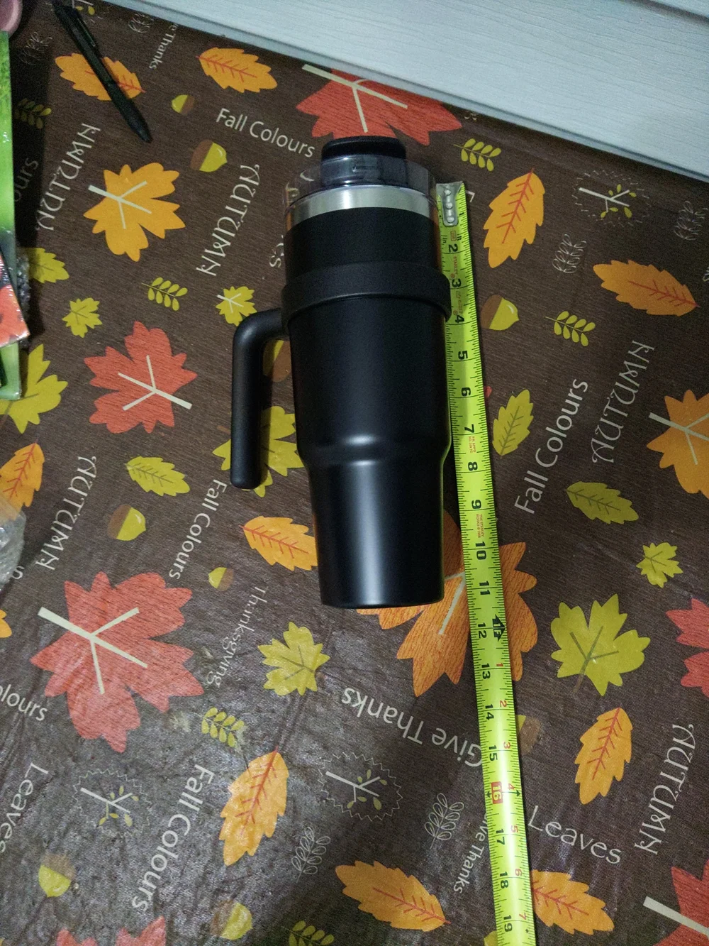 Insulated Black Travel Mug with Handle and Clear Lid